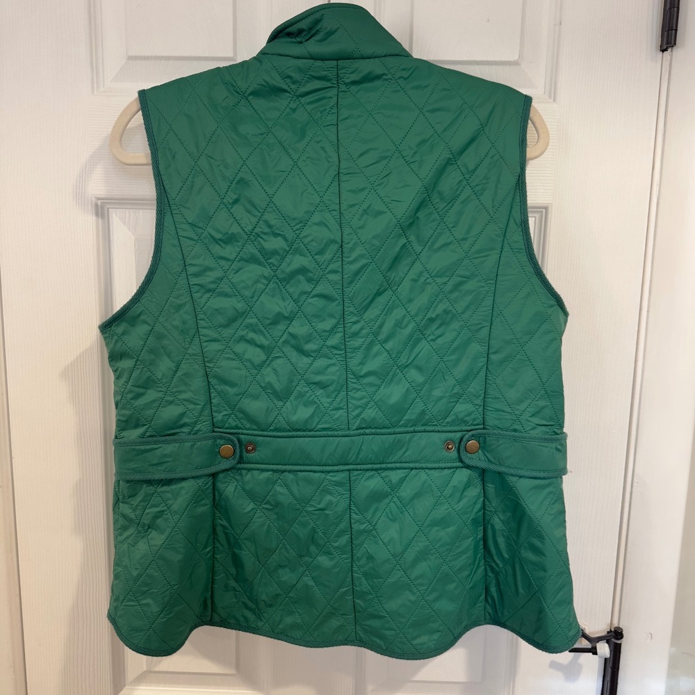 Talbots Womens Green Quilted Fleece Lined Puffer Vest Size L VN300 Zip & Snap - Picture 5 of 5